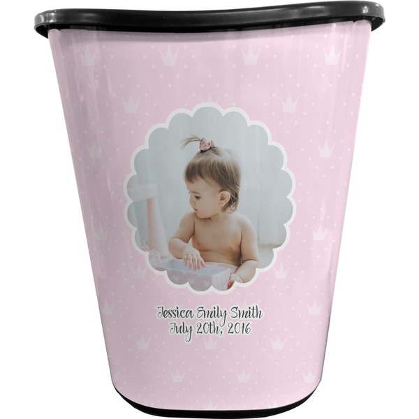 Custom Baby Girl Photo Waste Basket - Double Sided (Black) (Personalized)