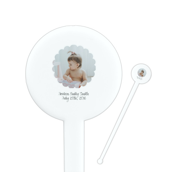 Custom Baby Girl Photo 7" Round Plastic Stir Sticks - White - Double Sided