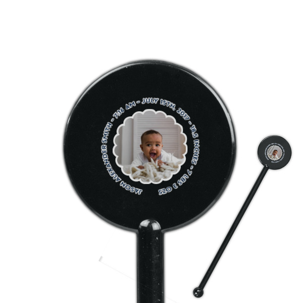 Custom Baby Boy Photo 5.5" Round Plastic Stir Sticks - Black - Double Sided