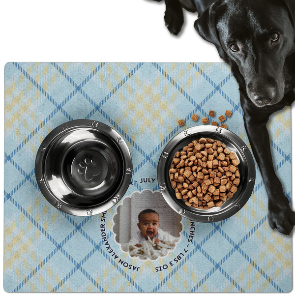 Custom Baby Boy Photo Dog Food Mat - Large