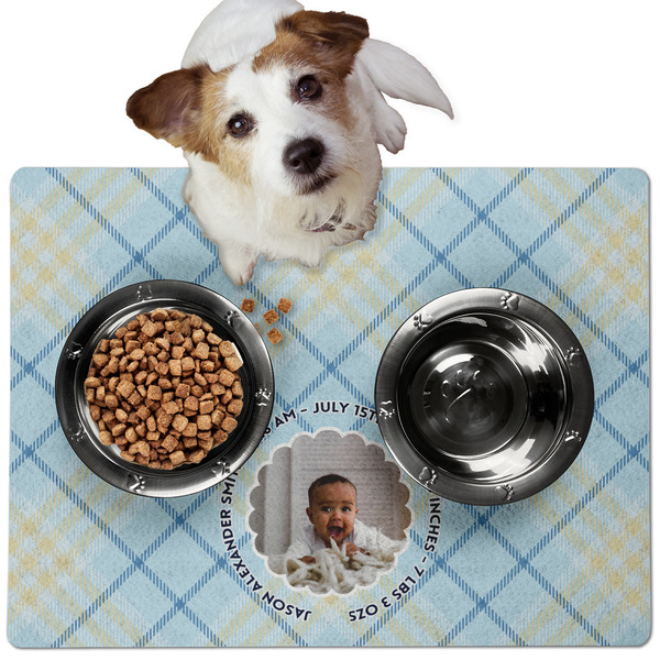 Custom Baby Boy Photo Dog Food Mat - Medium