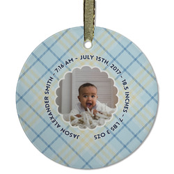 Baby Boy Photo Flat Glass Ornament - Round