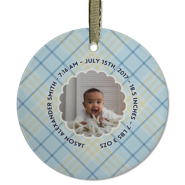 Custom Baby Boy Photo Flat Glass Ornament - Round