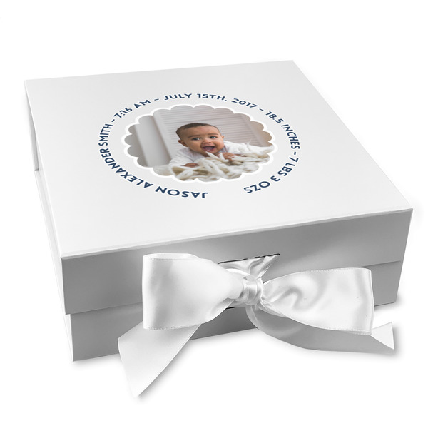 Custom Baby Boy Photo Gift Box with Magnetic Lid - White