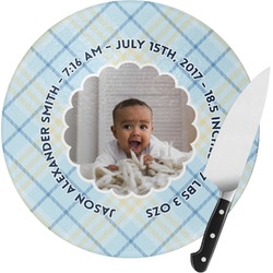 Baby Boy Photo Round Glass Cutting Board - Medium (Personalized)