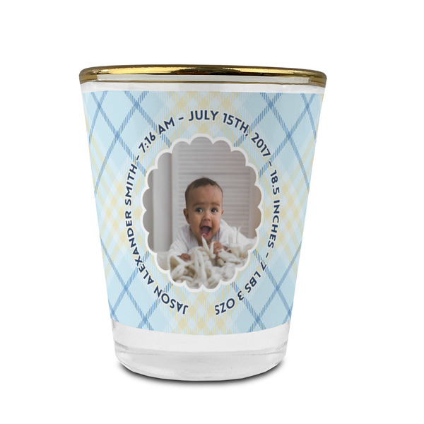 Custom Baby Boy Photo Glass Shot Glass - 1.5 oz - with Gold Rim - Single