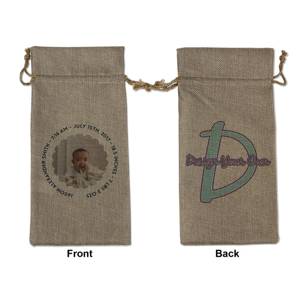 Custom Baby Boy Photo Large Burlap Gift Bag - Front & Back