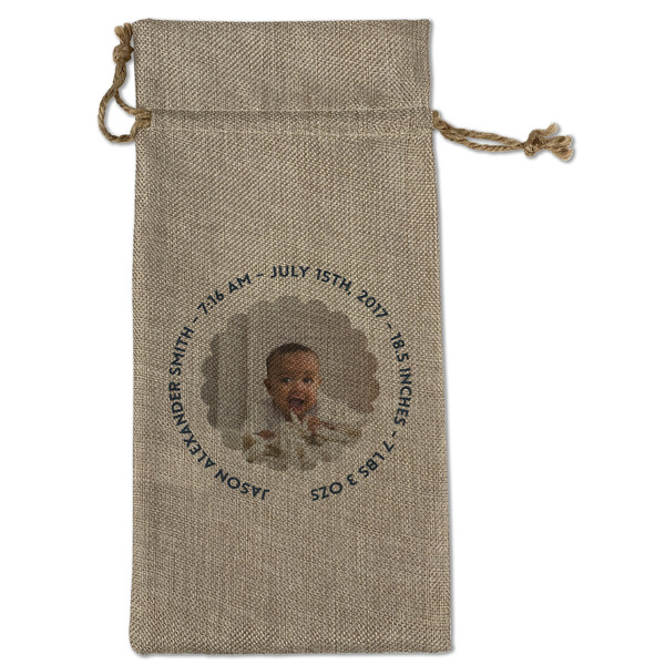 Custom Baby Boy Photo Large Burlap Gift Bag - Front