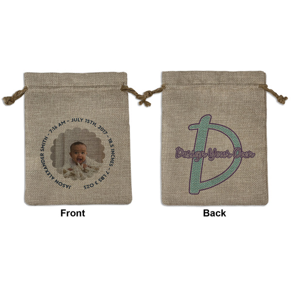 Custom Baby Boy Photo Medium Burlap Gift Bag - Front & Back