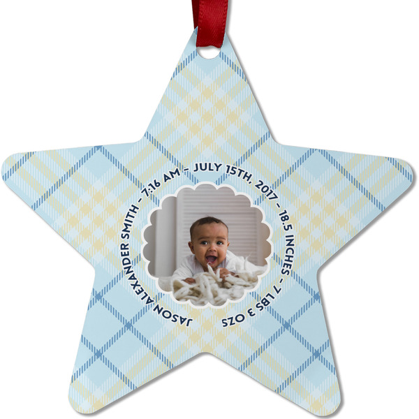 Custom Baby Boy Photo Metal Star Ornament - Double Sided