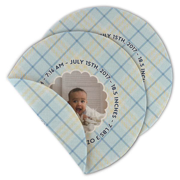 Custom Baby Boy Photo Round Linen Placemat - Double Sided - Set of 4