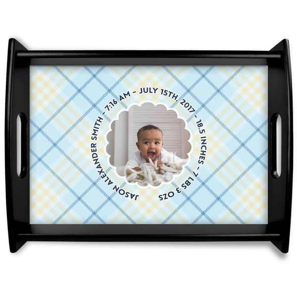 Custom Baby Boy Photo Black Wooden Tray - Large (Personalized)