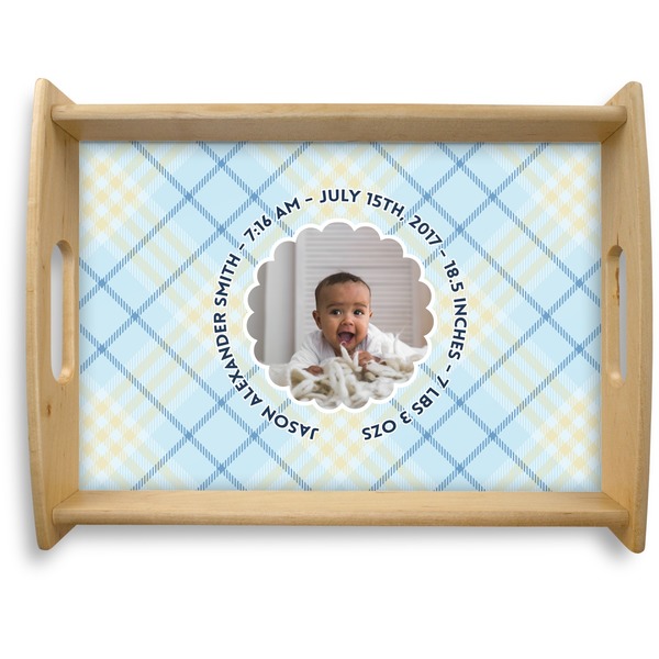 Custom Baby Boy Photo Natural Wooden Tray - Large (Personalized)