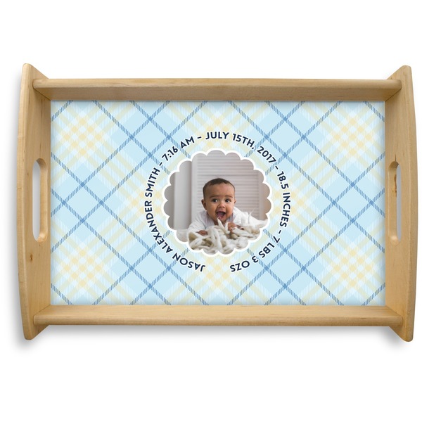 Custom Baby Boy Photo Natural Wooden Tray - Small (Personalized)