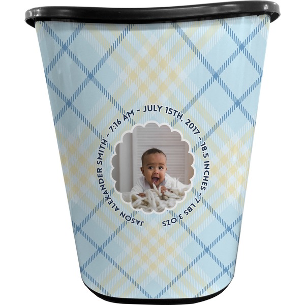 Custom Baby Boy Photo Waste Basket - Double Sided (Black) (Personalized)