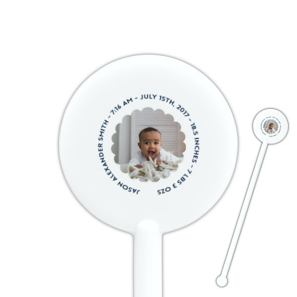 Custom Baby Boy Photo 5.5" Round Plastic Stir Sticks - White - Double Sided