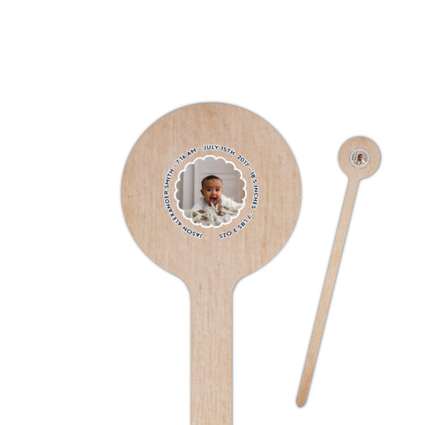 Custom Baby Boy Photo 7.5" Round Wooden Stir Sticks - Double Sided