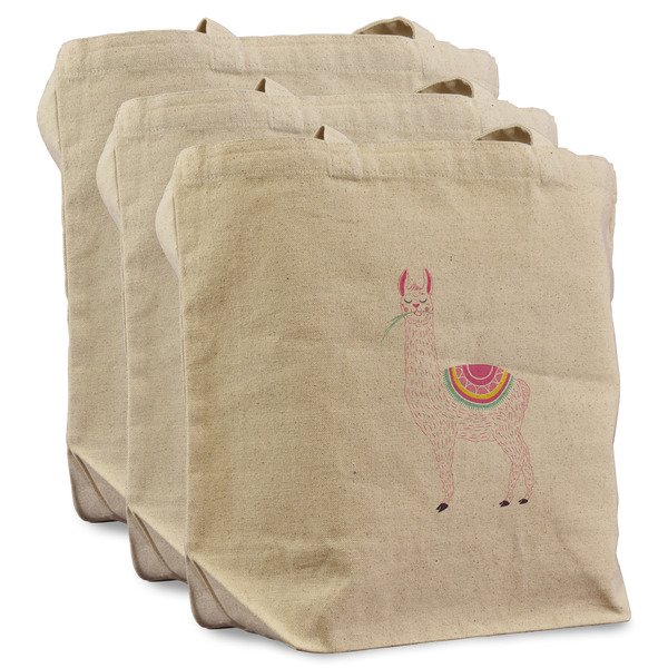 Custom Llamas Reusable Cotton Grocery Bags - Set of 3