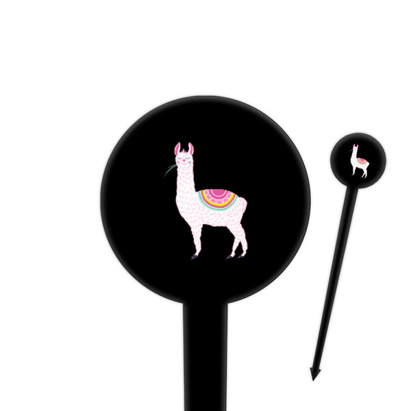 Custom Llamas 4" Round Plastic Food Picks - Black - Double Sided