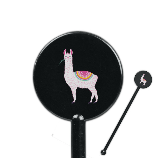 Custom Llamas 5.5" Round Plastic Stir Sticks - Black - Single Sided