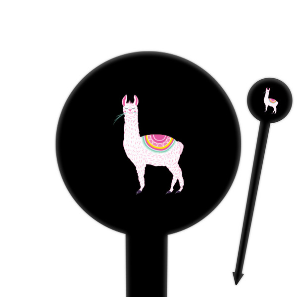 Custom Llamas 6" Round Plastic Food Picks - Black - Double Sided