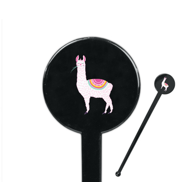 Custom Llamas 7" Round Plastic Stir Sticks - Black - Double Sided