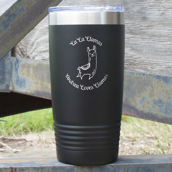 Custom Llamas 20 oz Stainless Steel Tumbler - Black - Double Sided (Personalized)