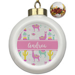 Llamas Ceramic Ball Ornaments - Poinsettia Garland (Personalized)