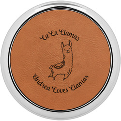 Llamas Leatherette Round Coaster w/ Silver Edge - Single or Set (Personalized)