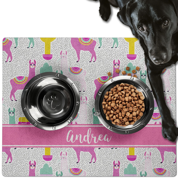 Custom Llamas Dog Food Mat - Large w/ Name or Text