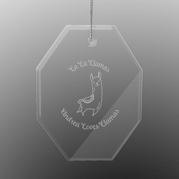 Custom Llamas Engraved Glass Ornament - Octagon (Personalized)