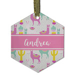 Llamas Flat Glass Ornament - Hexagon w/ Name or Text