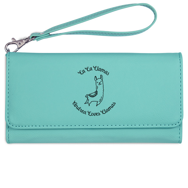 Custom Llamas Ladies Leatherette Wallet - Laser Engraved- Teal (Personalized)