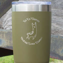 Llamas 20 oz Stainless Steel Tumbler - Olive - Single Sided (Personalized)