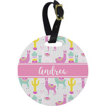 Llamas Plastic Luggage Tag - Round (Personalized)