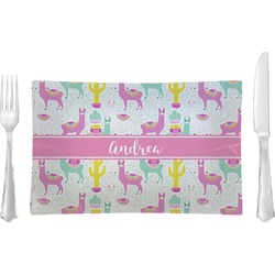 Llamas Rectangular Glass Lunch / Dinner Plate - Single or Set (Personalized)