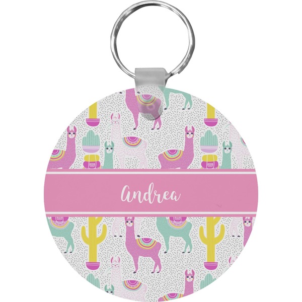 Custom Llamas Round Plastic Keychain (Personalized)