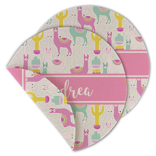 Custom Llamas Round Linen Placemat - Double Sided (Personalized)