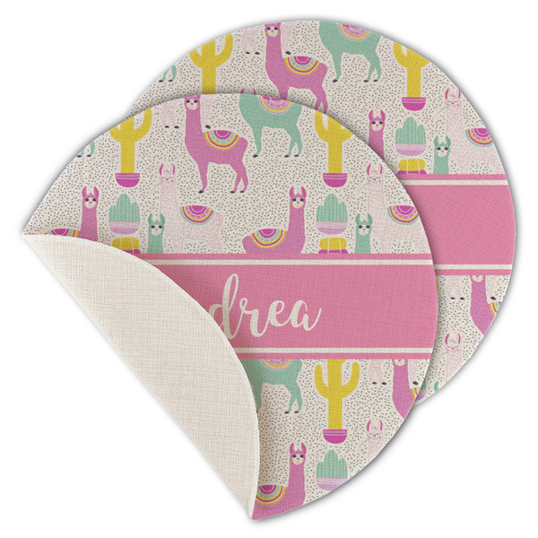 Custom Llamas Round Linen Placemat - Single Sided - Set of 4 (Personalized)