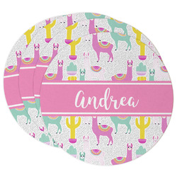 Llamas Round Paper Coasters w/ Name or Text