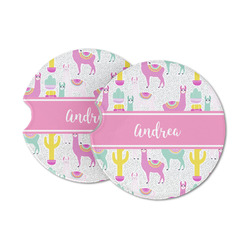 Llamas Sandstone Car Coasters - Set of 2 (Personalized)