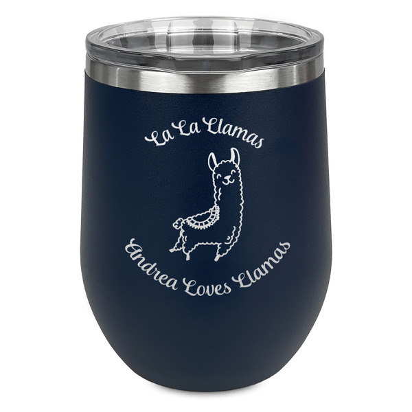 Custom Llamas Stemless Stainless Steel Wine Tumbler - Navy - Double Sided (Personalized)