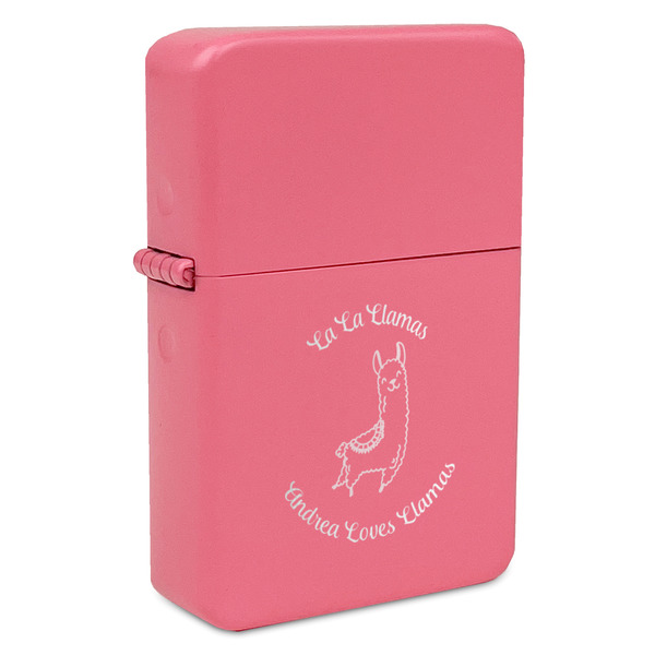 Custom Llamas Windproof Lighter - Pink - Double Sided & Lid Engraved (Personalized)