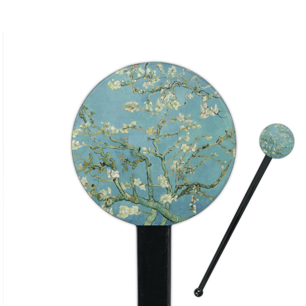 Custom Almond Blossoms (Van Gogh) 7" Round Plastic Stir Sticks - Black - Double Sided