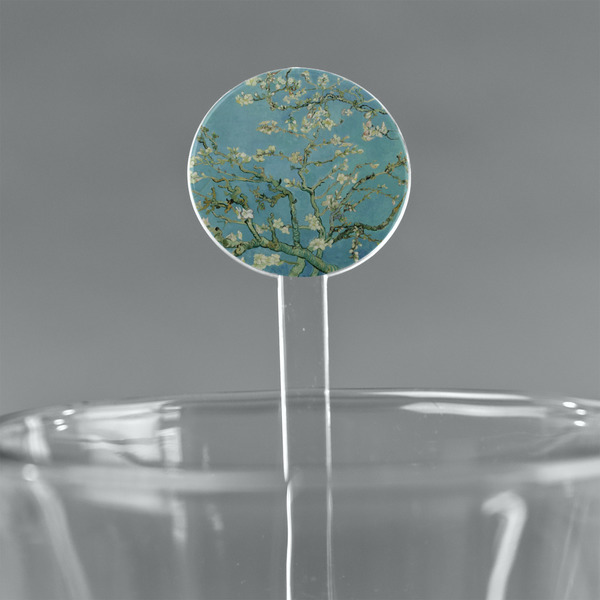 Custom Almond Blossoms (Van Gogh) 7" Round Plastic Stir Sticks - Clear