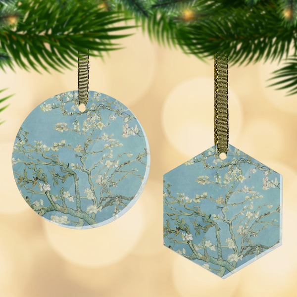 Custom Almond Blossoms (Van Gogh) Flat Glass Ornament