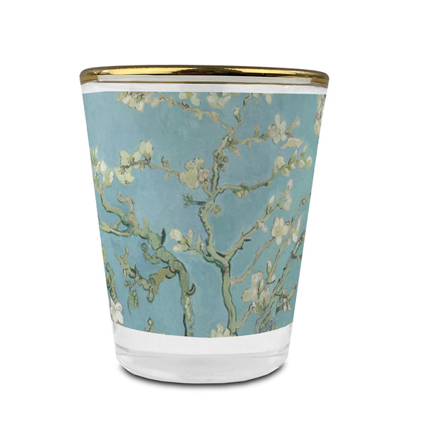 Custom Almond Blossoms (Van Gogh) Glass Shot Glass - 1.5 oz - with Gold Rim - Set of 4