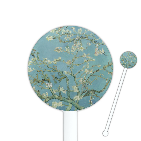 Custom Almond Blossoms (Van Gogh) 5.5" Round Plastic Stir Sticks - White - Single Sided