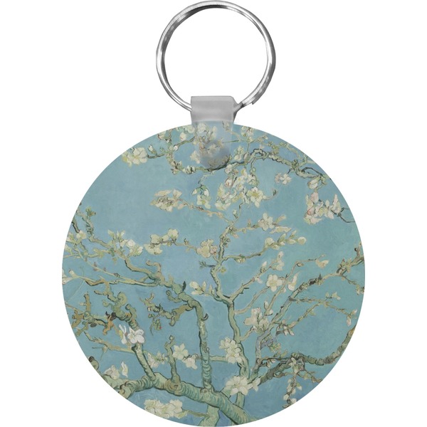 Custom Almond Blossoms (Van Gogh) Round Plastic Keychain