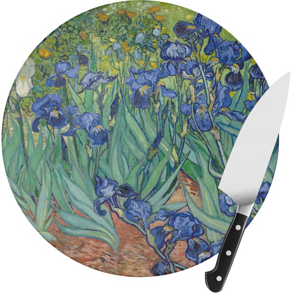 Custom Irises (Van Gogh) Round Glass Cutting Board - Small